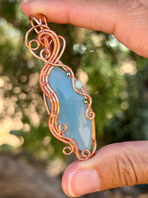Load image into Gallery viewer, Blue onyx with  hematite + Amazonite gem accent wire wrapped pendant necklace
