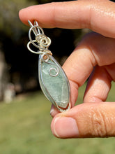Load image into Gallery viewer, Aquamarine with peach moonstone gem accents wire wrapped pendant necklace
