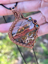 Load image into Gallery viewer, ARTISAN CAB (adit stones) Ocean Jasper with tree agate + garnet gem accents wire wrapped pendant necklace

