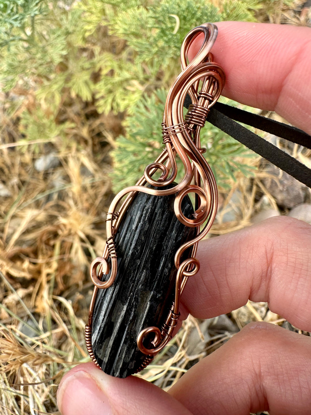 Reserved for Kristin Black tourmaline wire wrapped pendent