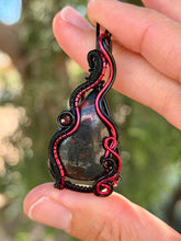 Load image into Gallery viewer, African bloodstone with garnet gem stone accents wire wrapped pendant necklace
