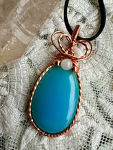 Load image into Gallery viewer, Reserved for Trish s Blue Chalcedony with Moonstone Gem Inclusions Wire Wrapped Pendent Necklace
