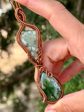 Load image into Gallery viewer, Peace jade with green jade double stone wire wrapped pendant necklace
