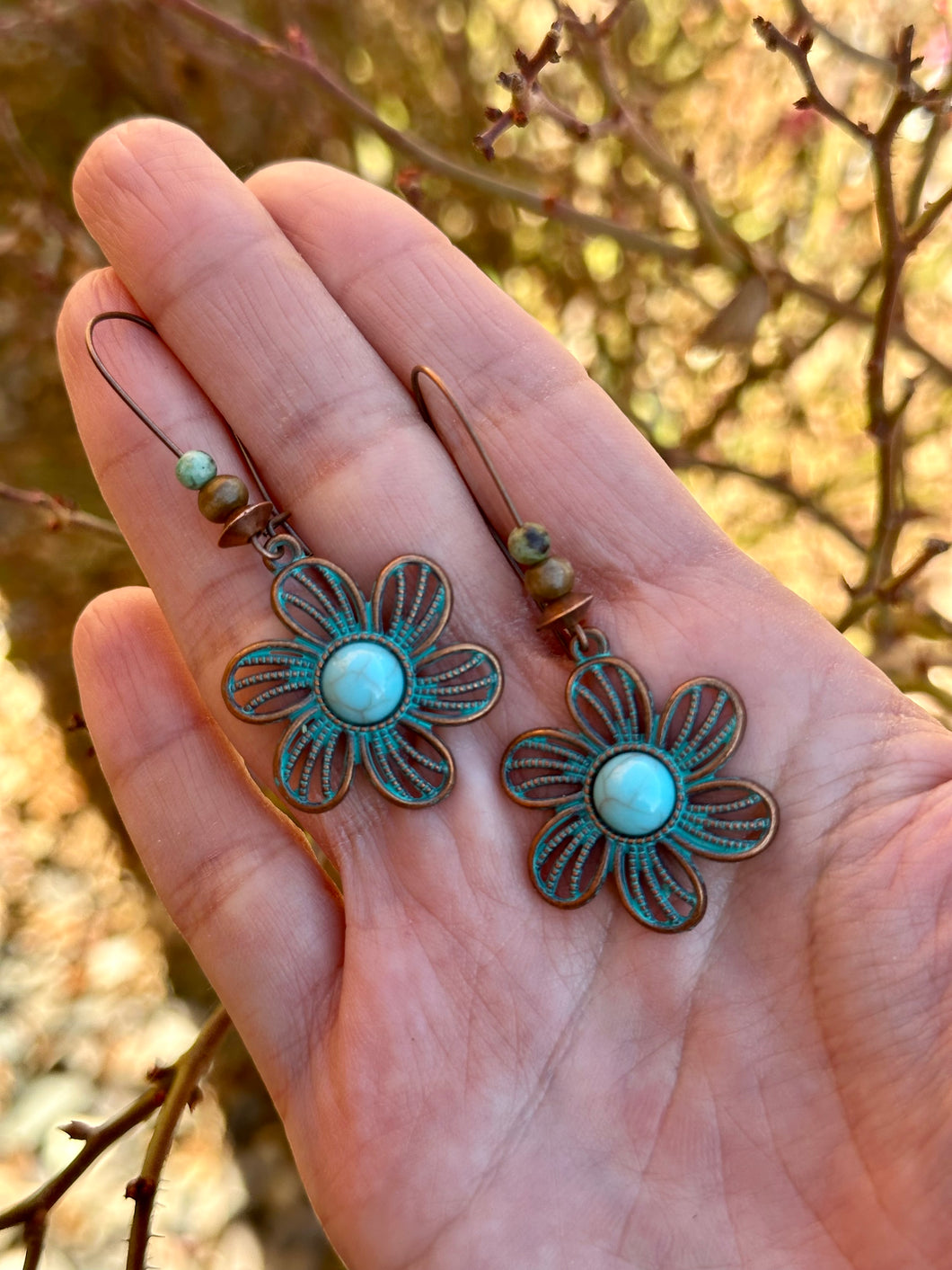 African turquoise flower earrings