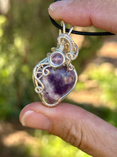 Load image into Gallery viewer, Lepidolite with amethyst gem accents tree of life wire wrapped pendant necklace
