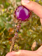 Load image into Gallery viewer, Purple Onyx with Pink tourmaline + Dumortierite gem accents wire wrapped pendant talisman necklace

