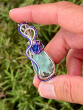Load image into Gallery viewer, Hemimorphite with blue sea glass gem Accent wire wrapped pendant necklace
