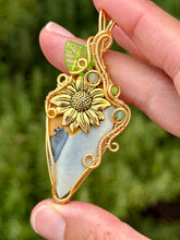 Load image into Gallery viewer, Artisan cab (positive rock) scenic maligano jasper serpentine + green aventurine with gem accents wire wrapped pendant necklace
