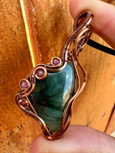 Load image into Gallery viewer, Reserved for Kristin e Emerald with Ruby Gem Inclusions Wire Wrapped Pendent Necklace
