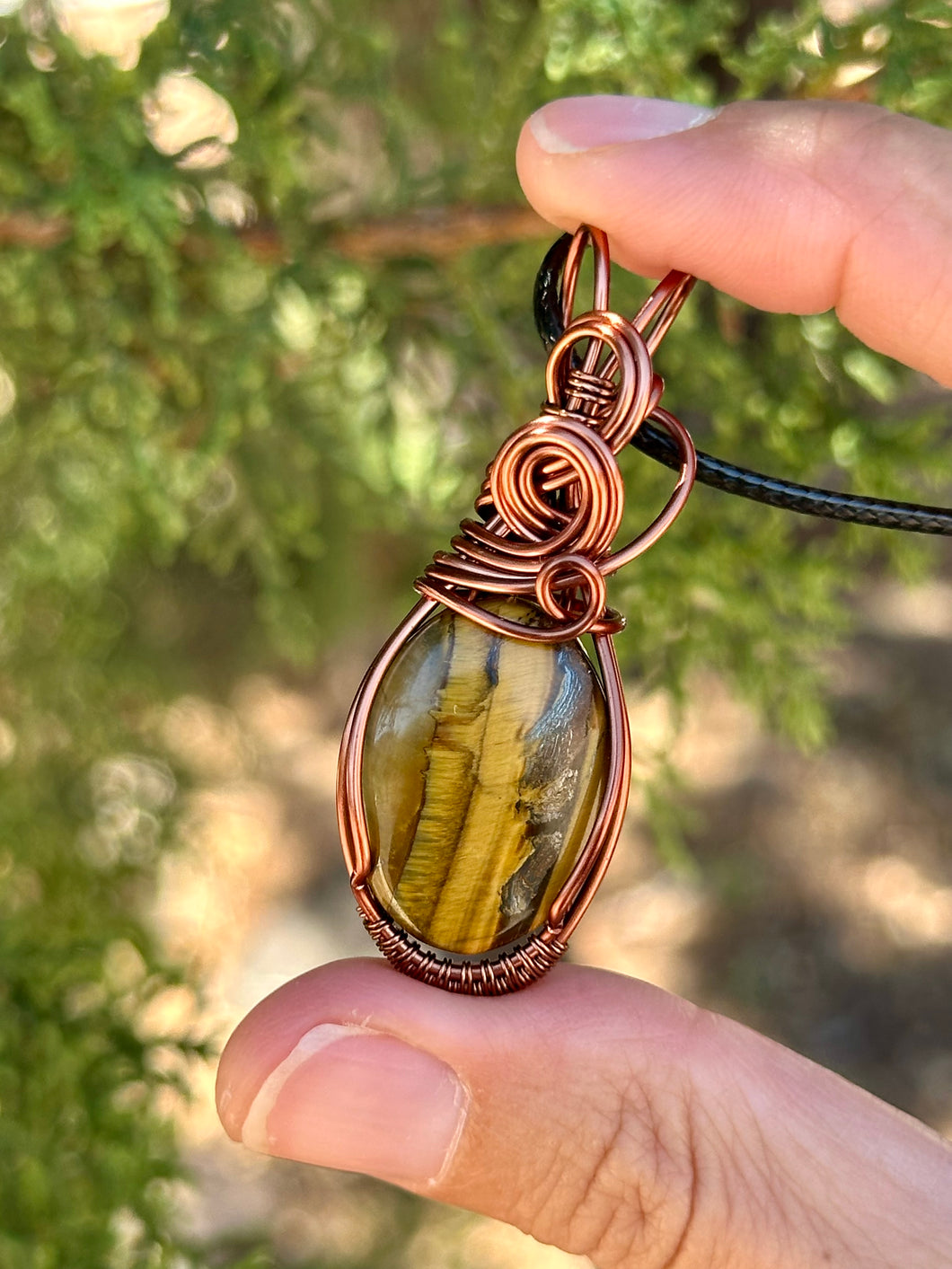 Tigers eye mini pendant wire wrapped necklace