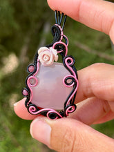 Load image into Gallery viewer, Rose quartz with pink tourmaline + rutile quartz gem accents wire wrapped pendant necklace
