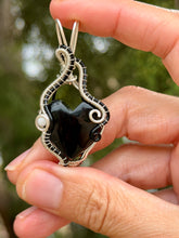 Load image into Gallery viewer, Black onyx heart with moonstone gem accent wire wrapped pendant necklace

