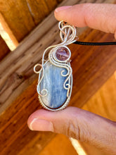 Load image into Gallery viewer, Reserved for Karen l Blue kyanite with super 7 inclusion wire wrapped pendant
