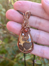 Load image into Gallery viewer, Asteroid jasper with hematite + red jasper gem accents wire wrapped pendant necklace
