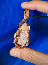 Load image into Gallery viewer, Rhodochrosite with Rhodonite and Ruby inclusions wire wrapped pendant talisman necklace
