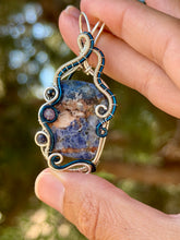 Load image into Gallery viewer, Sodalite with sapphire + amethyst gem accent wire wrapped pendant necklace
