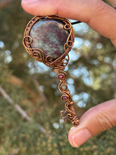 Load image into Gallery viewer, Ruby in kyanite with Ruby and blue kyanite gem accents wire wrapped pendant key necklace
