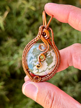 Load image into Gallery viewer, Peace jade with peridot gem accent wire wrapped pendant necklace
