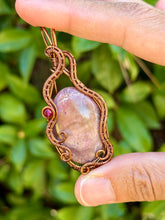 Load image into Gallery viewer, Rhodonite with raspberry jade gem accent wire wrapped pendant necklace
