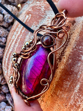 Load image into Gallery viewer, Reserved for Denise s Magenta Enhanced Lab with super 7 inclusions Wire Wrapped Pendent Necklace
