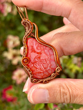 Load image into Gallery viewer, Artisan cab (marina rabinskaya) dragon vein agate with carnelian gem accent wire wrapped pendant necklace
