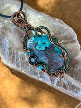 Load image into Gallery viewer, Reserved for Steph k DESIGNER CAB + DUO TONED WIRE Chrysocolla with turquoise + aquamarine inclusions  Wire wrapped pendant
