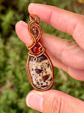 Load image into Gallery viewer, Coconut jasper with carnelian gem accents wire wrapped pendant necklace
