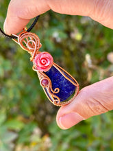 Load image into Gallery viewer, Lapis lazuli with Ruby gem accents wire wrapped pendant necklace
