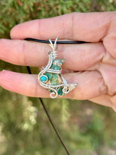 Load image into Gallery viewer, Sea sediment jasper moon with turquoise gem accent wire wrapped pendant necklace
