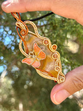 Load image into Gallery viewer, ARTISAN cab (positive rocks) Orange tube agate with carnelian and sunstone inclusions wire wrapped pendant talisman necklace
