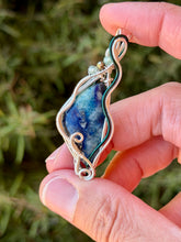 Load image into Gallery viewer, Artisan cab (johari gems) Afghanite with blue kyanite + pyrite gem accents wire wrapped pendant necklace
