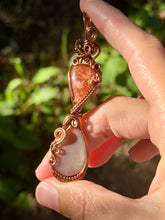 Load image into Gallery viewer, Sunstone + grey moonstone double decker wire wrapped pendant necklace
