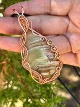 Load image into Gallery viewer, ARTISAN CAB (Ibrahim Opic) Mexican Green Onyx with peridot + hematite inclusions wire wrapped pendant talisman necklace
