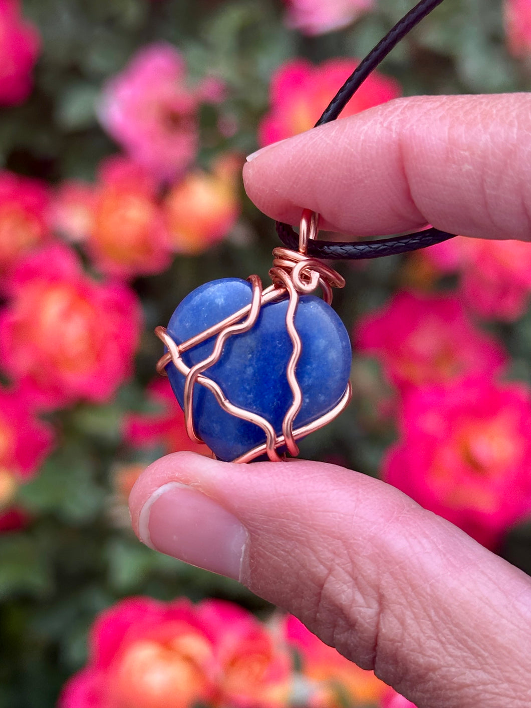 Blue quartz heart Wire wrapped pendant