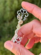 Load image into Gallery viewer, Peridot mini skeleton key wire wrapped pendant necklace

