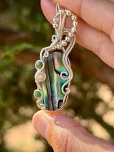 Load image into Gallery viewer, Abalone with sea sediment jasper + mother of pearl gem accents wire wrapped pendant necklace
