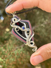 Load image into Gallery viewer, ARTISAN STONE Fordite with onyx + lapis lazuli gem accents wire wrapped pendant necklace
