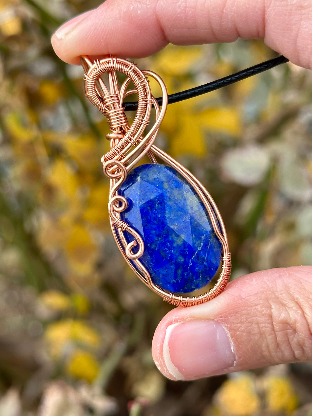 faceted lapis lazuli Wire wrapped pendant