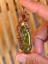 Load image into Gallery viewer, Rainforest jasper with green aventurine gem accent wire wrapped pendant necklace
