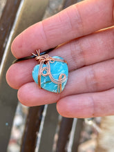 Load image into Gallery viewer, Blue (dyed) jade heart Wire wrapped pendant
