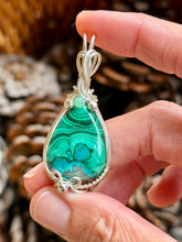 Load image into Gallery viewer, Malachite/chrysocolla with chrysoprase gem accent wire wrapped pendant necklace

