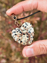 Load image into Gallery viewer, Reserved for raelene p Dalmation Jasper with black spinel inclusion Wire wrapped pendant
