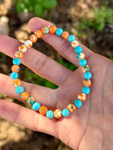 Load image into Gallery viewer, Orange/teal glass beads + orange agate bracelet SET
