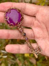Load image into Gallery viewer, Purple Onyx with Pink tourmaline + Dumortierite gem accents wire wrapped pendant talisman necklace
