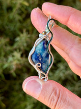 Load image into Gallery viewer, Artisan cab (johari gems) Afghanite with blue kyanite + pyrite gem accents wire wrapped pendant necklace
