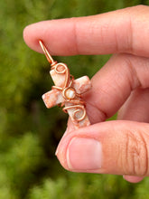 Load image into Gallery viewer, Pink/peach jasper cross with mother of pearl gem accent wire wrapped pendant necklace
