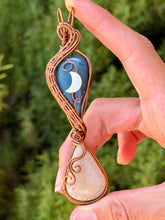 Load image into Gallery viewer, Leland obsidian + moonstone + mother of pearl moon charm wire wrapped pendant necklace
