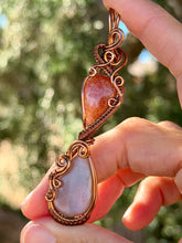 Load image into Gallery viewer, Sunstone + grey moonstone double decker wire wrapped pendant necklace
