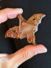 Load image into Gallery viewer, Artisan cab (positive rock) carnelian bat with onyx + obsidian gem accents wire wrapped pendant necklace
