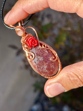 Load image into Gallery viewer, Strawberry quartz with rose quartz gem accents wire wrapped pendant necklace
